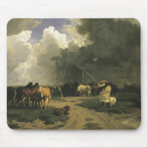 Pferde in einem Regensturm (Pferde) Mousepad