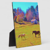 Pferde in einem roten Rainbow-Feld Fotoplatte (Seite)