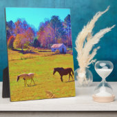 Pferde in einem roten Rainbow-Feld Fotoplatte (Seite)