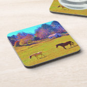 Pferde in einem roten Rainbow-Feld Getränkeuntersetzer (Linke Seite)