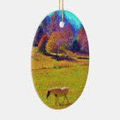 Pferde in einem roten Rainbow-Feld Keramik Ornament (Rechts)