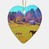 Pferde in einem roten Rainbow-Feld Keramikornament (Links)