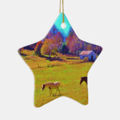 Pferde in einem roten Rainbow-Feld Keramikornament (Rechts)