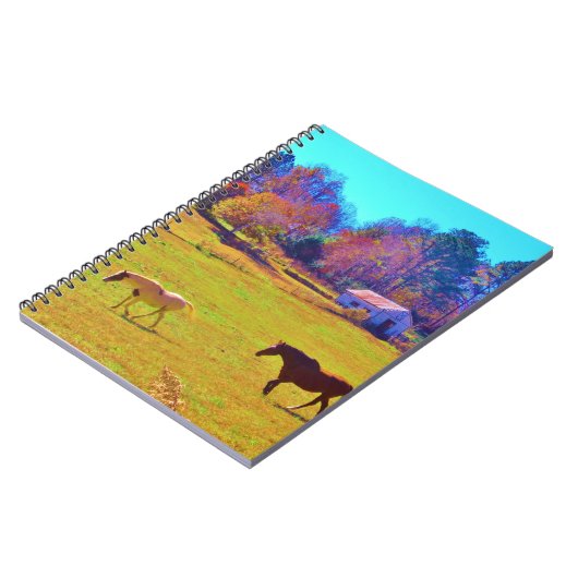 Pferde in einem roten Rainbow-Feld Notizblock (Linke Seite)