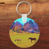Pferde in einem roten Rainbow-Feld Schlüsselanhänger (Vorderseite)