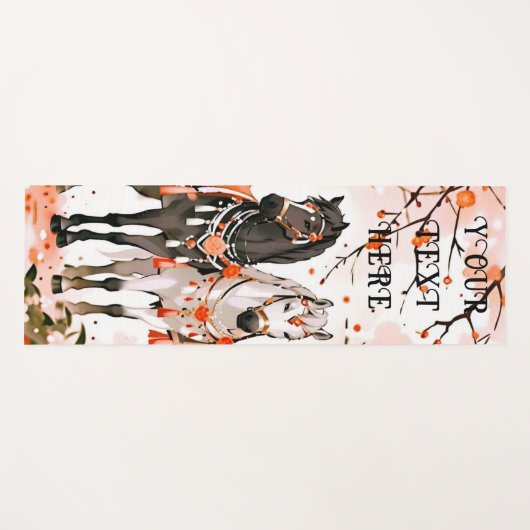 Pferde in einem Roten Wald Custom doppelseitig Yogamatte (Vorderseite (Horizontal))