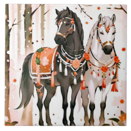 Pferde in einem Roten Wald Fliese