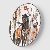 Pferde in einem Roten Wald Große Wanduhr (Winkel)
