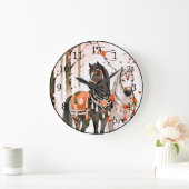 Pferde in einem Roten Wald Große Wanduhr (Zuhause)
