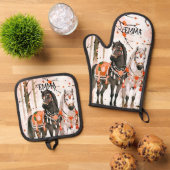 Pferde in einem Roten Wald-Individuelle Name Ofenhandschuh & Topflappen-Set (Oben Unten)