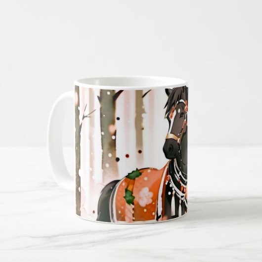 Pferde in einem Roten Wald Kaffeetasse (Vorderseite Links)