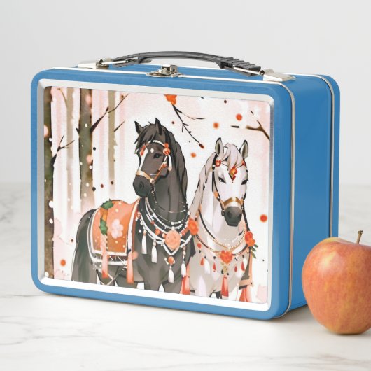 Pferde in einem Roten Wald Metall Brotdose (Beispiel)