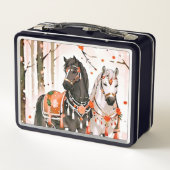 Pferde in einem Roten Wald Metall Brotdose (Rückseite)