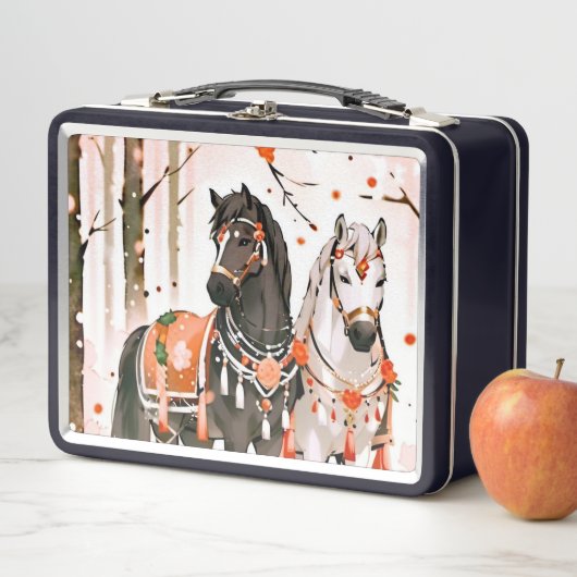 Pferde in einem Roten Wald Metall Brotdose (Beispiel)