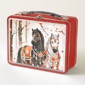 Pferde in einem Roten Wald Metall Brotdose (Vorderseite)