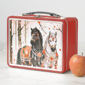 Pferde in einem Roten Wald Metall Brotdose (Beispiel)