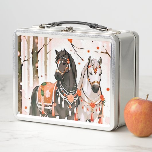 Pferde in einem Roten Wald Metall Brotdose (Beispiel)