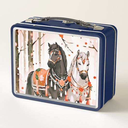 Pferde in einem Roten Wald Metall Brotdose (Rückseite)