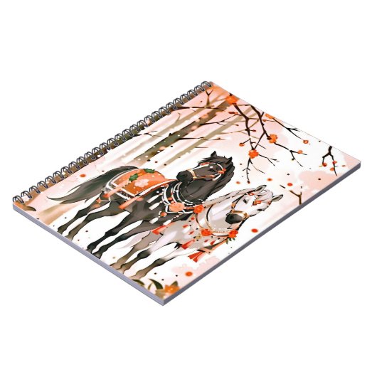 Pferde in einem Roten Wald Notizblock (Linke Seite)