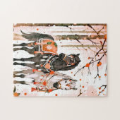 Pferde in einem Roten Wald Puzzle (Horizontal)