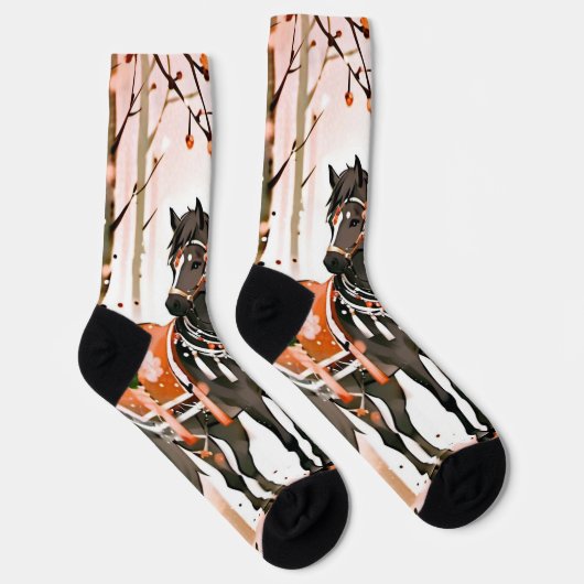 Pferde in einem Roten Wald Socken (Rechts)