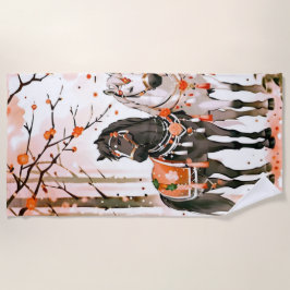 Pferde in einem Roten Wald Strandtuch