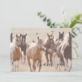 Pferde in Golden Field Flat Danke Karte (Stehend Vorderseite)