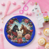 Pferde in Herz-Blau Pappteller (Party)