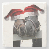 Pferde in Santa Claus Hats Steinuntersetzer (Vorderseite)