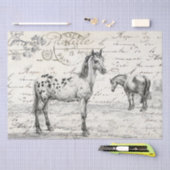 Pferde in Weide Französisch Script Vintage Decoupa Seidenpapier (Handwerk)