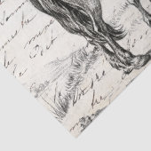 Pferde in Weidenzaun Französisch Script Decoupage Seidenpapier (Detail)