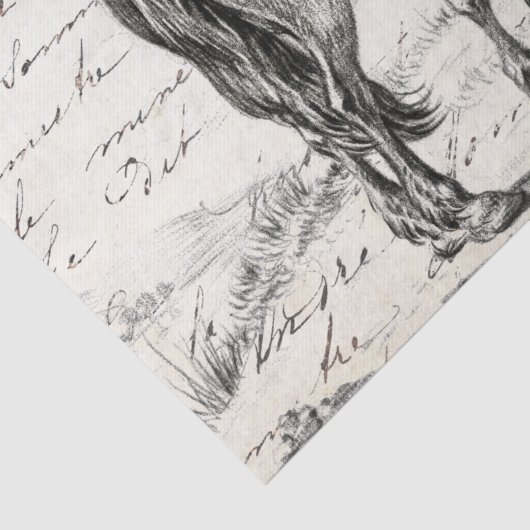 Pferde in Weidenzaun Französisch Script Decoupage Seidenpapier (Detail)