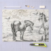 Pferde in Weidenzaun Französisch Script Decoupage Seidenpapier (Handwerk)