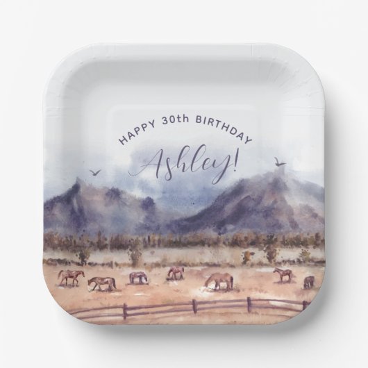 Pferde Landschaft Meilenstein Geburtstag Pappteller (Vorderseite)