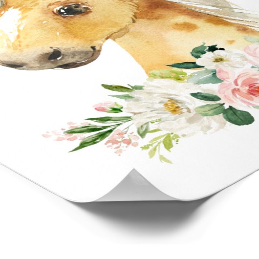 Pferde, Landtiere, rosa Blume, Kinderzimmer für Mä Poster (Ecke)