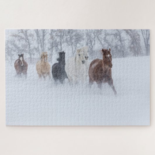 Pferde laufen durch den Schnee Puzzle (Horizontal)