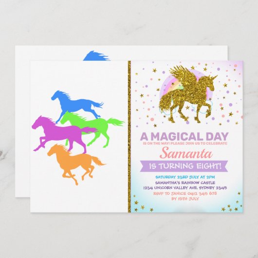 Pferde laufen Farbe - Farbe auswählen Einladung (Vorne/Hinten)