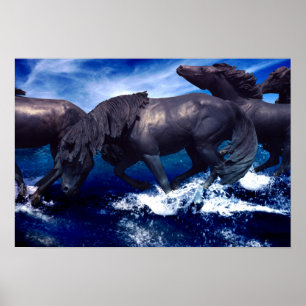 Pferde laufen in der Wasserlandschaft Poster