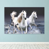Pferde laufen Kissen Leinwanddruck (Insitu (Holzboden))