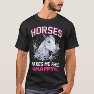 Pferde machen mich glücklich Blumen Kraft Weiße Li T-Shirt