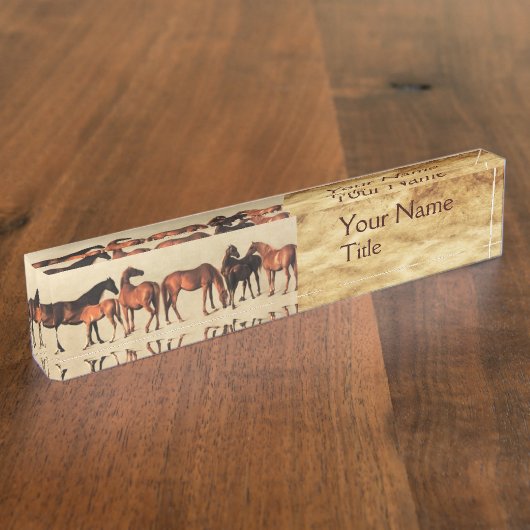 PFERDE /MARES UND FOHLEN, Brown-Pergament Namensplakette (Seite)