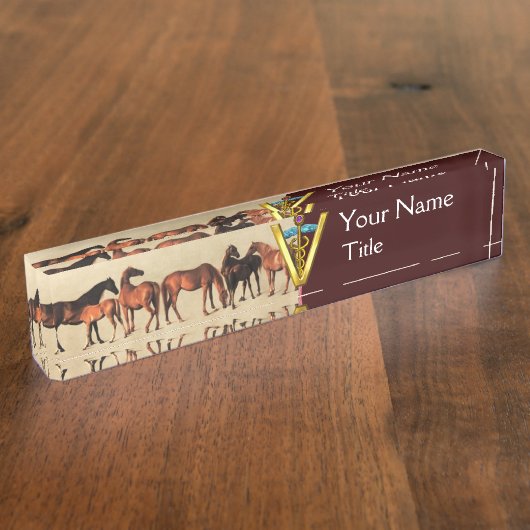 PFERDE/MARS UND FOALS CADUCEUS VETERINÄRSYMBOL NAMENSPLAKETTE (Seite)