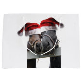 Pferde mit dem Weihnachtsmann Hats Große Geschenktüte (Vorderseite)