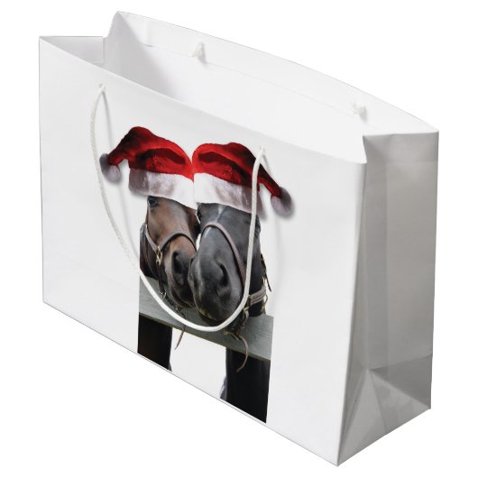 Pferde mit dem Weihnachtsmann Hats Große Geschenktüte (Rückseite Schrägansicht)