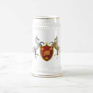 Pferde mit einem heraldischen Schild, mit Monogram Bierglas