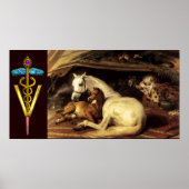 PFERDE MIT GOLD CADUCEUS VETERINÄRSYMBOL POSTER (Vorne)