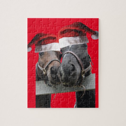 Pferde mit Hasen des Weihnachtsmanns Puzzle (Vertikal)