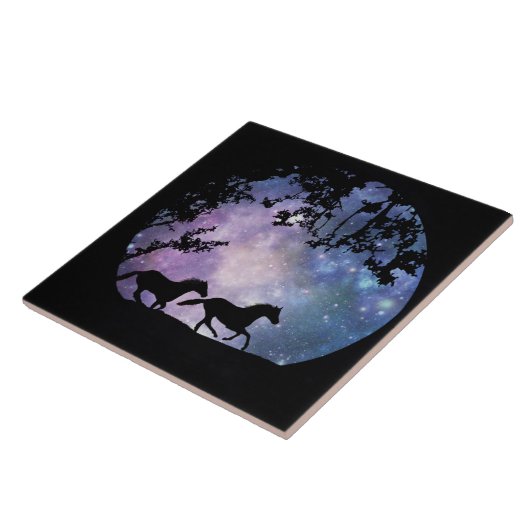 Pferde mit Vollmond Fantasy Art Tile Fliese (Seite)