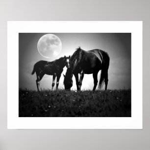 Pferde & Mond Pop Kunst, Dichtung und Musik Poster
