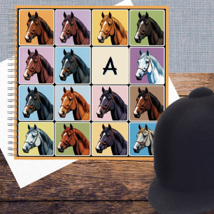 Pferde Muster Reitsport Bunt Monogrammiert Notizblock